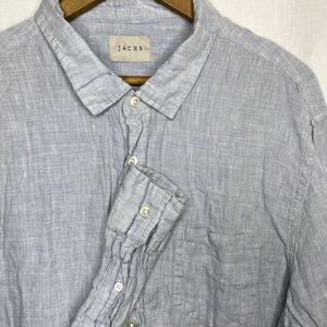 Jachs Blouse Womens Size XL 100% Linen Button Down Long Sleeve Shirt Light Blue